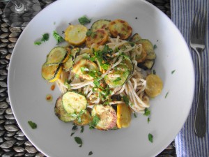 Fried zucchini spaghetti