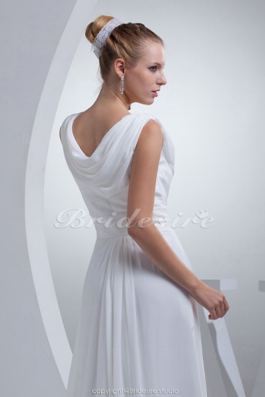 A-line Scoop Court Train Sleeveless Chiffon Wedding Dress