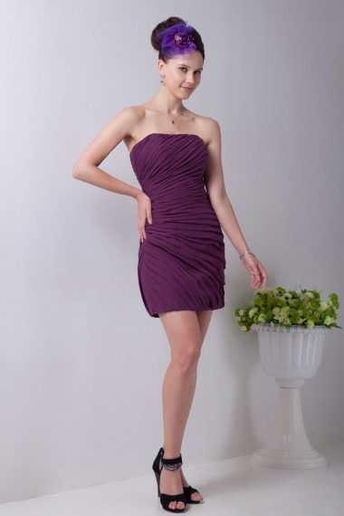 A-line Strapless Knee-length Satin Holiday Dress