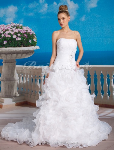 Ball Gown Organza Chapel Train Strapless Wedding Dress
