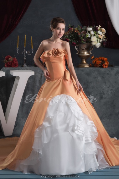 Ball Gown Strapless Floor-length Chapel Train Sleeveless Satin Dress