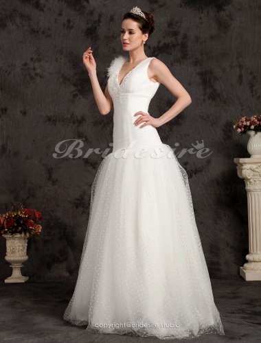 Ball Gown Floor-length Tulle V-neck Wedding Dress
