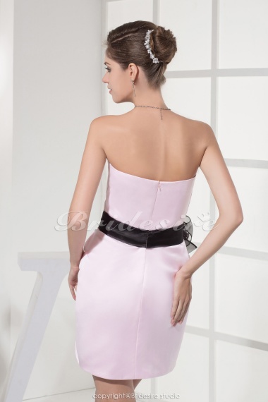 Sheath/Column Strapless Short/Mini Sleeveless Satin Organza Bridesmaid Dress