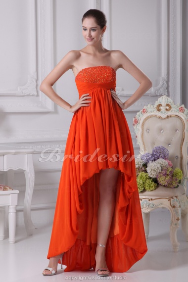 A-line Strapless Asymmetrical Short/Mini Sleeveless Chiffon Bridesmaid Dress