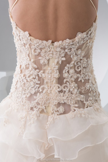 A-line Halter Floor-length Sleeveless Organza Lace Wedding Dress