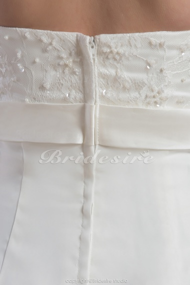 Sheath/Column Strapless Floor-length Sweep Train Sleeveless Satin Chiffon Wedding Dress