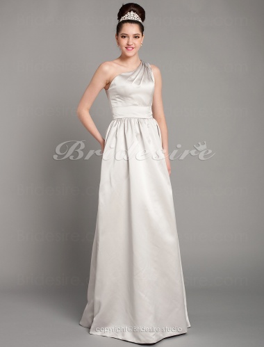 A-line Satin Floor-length One Shoulder Bridesmaid Dresss