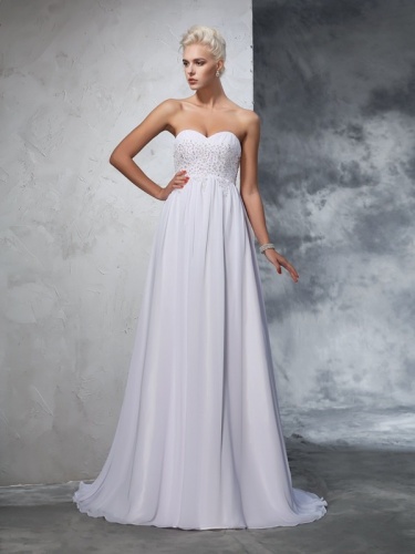 A-line Sweetheart Sleeveless Chiffon Wedding Dress