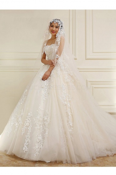 Ball Gown Strapless Sleeveless Lace Wedding Dress