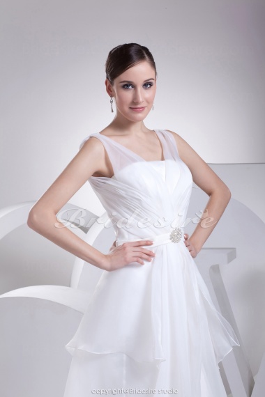 A-line Straps Floor-length Sleeveless Organza Satin Wedding Dress