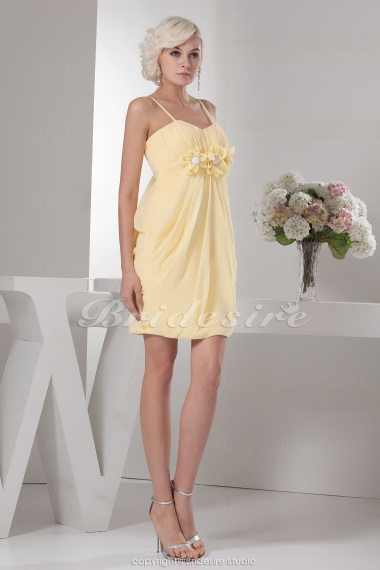 Sheath/Column Spaghetti Straps Knee-length Sleeveless Chiffon Bridesmaid Dress