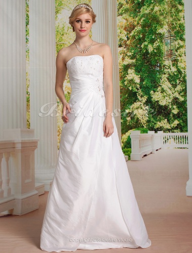 A-line Taffeta Floor-length Strapless Wedding Dress