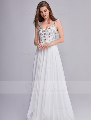 A-line Off The Shoulder Floor-length Chiffon Tulle Evening Dress