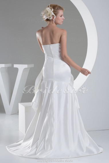 A-line Strapless Sweep/Brush Train Sleeveless Satin Wedding Dress