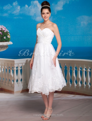 A-line Satin Tea-length Sweetheart Wedding Dress
