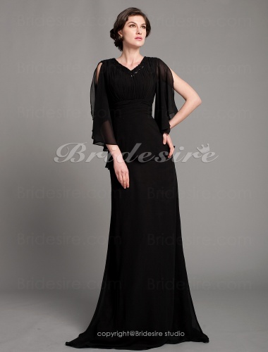 A-line Chiffon Sweep Brush Train V-neck Mother Of The Bride Dress