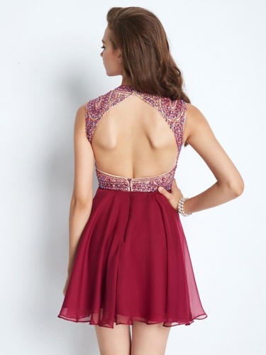 A-line Jewel Sleeveless Chiffon Dress