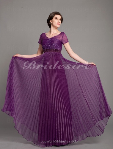 A-line Stretch Satin And Organza Floor-length V-neck Mother Of The Bride Dress