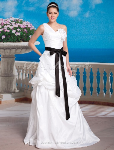 A-line Taffeta Floor-length One Shoulder Wedding Dress
