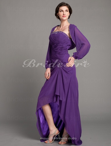 Sheath/Column Chiffon Asymmetrical Strapless Mother of the Bride Dress With A Wrap