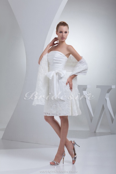 Sheath/Column Strapless Knee-length Sleeveless Taffeta Lace Dress