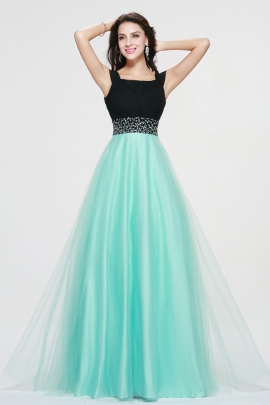A-line Bateau Floor-length Tulle Prom Dress