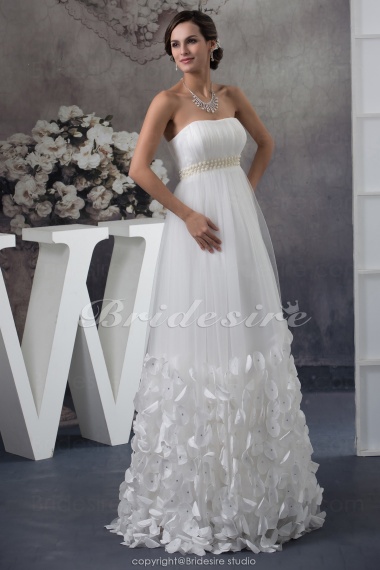Sheath/Column Strapless Floor-length Sleeveless Tulle Wedding Dress