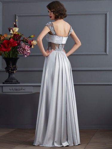 A-line Off-the-shoulder Sleeveless elastic silk-like satin Dress