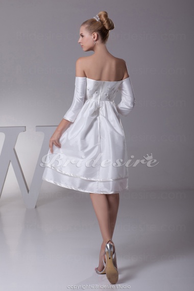 A-line Strapless Knee-length Short Sleeve Taffeta Dress