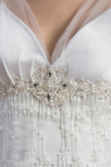 Sheath/Column Spaghetti Straps Floor-length Watteau Train Short Sleeve Lace Satin Wedding Dress