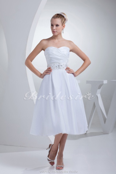 Princess Sweetheart Tea-length Sleeveless Satin Bridesmaid Dress