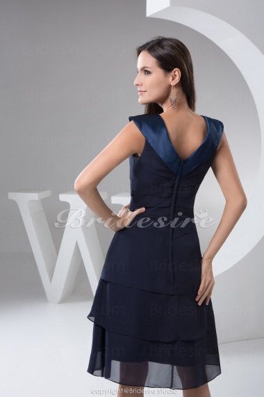 A-line V-neck Knee-length Sleeveless Chiffon Satin Dress