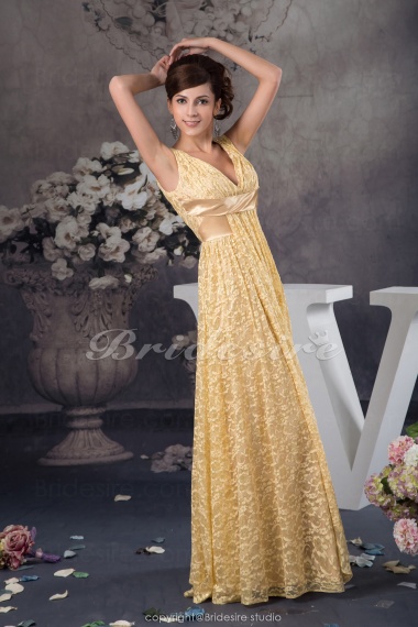 A-line V-neck Floor-length Sleeveless Lace Dress
