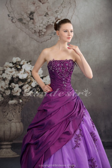 Ball Gown Strapless Floor-length Sleeveless Taffeta Organza Dress
