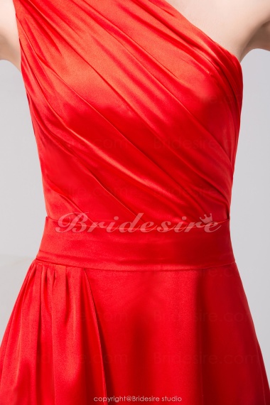 A-line One Shoulder Floor-length Sleeveless Taffeta Bridesmaid Dress