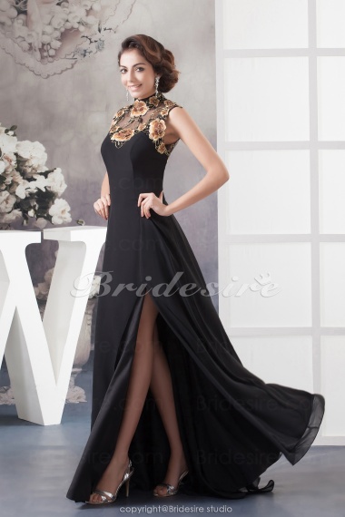 A-line High Neck Floor-length Sleeveless Chiffon Dress