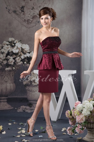 Sheath/Column Strapless Short/Mini Sleeveless Satin Dress