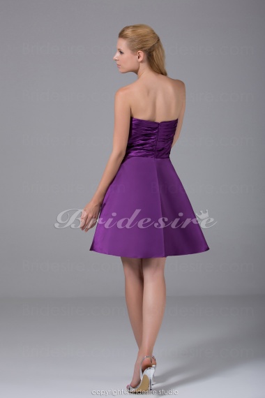 A-line Strapless Short/Mini Sleeveless Stretch Satin Dress