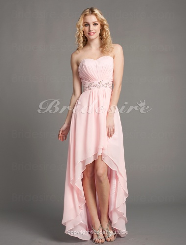 A-line Chiffon Floor-length Asymmetrical Sweetheart Bridesmaid Dress