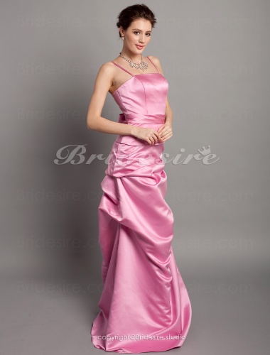 A-line Satin Floor-length Bridesmaid Dress With Pick Up Skirt