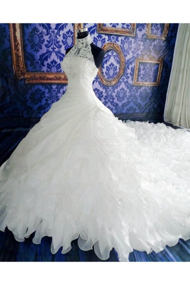Ball Gown High Neck Sleeveless Organza Wedding Dress