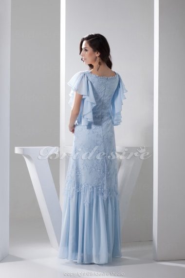 A-line Scoop Floor-length Short Sleeve Chiffon Mother of the Bride Dress