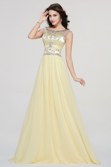 A-line Bateau Ankle-length Chiffon Prom Dress