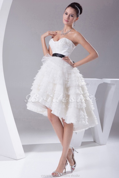 Ball Gown Sweetheart Knee-length Sleeveless Satin Organza Wedding Dress