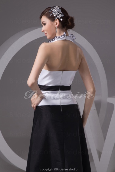 A-line Halter Ankle-length Sleeveless Taffeta Dress