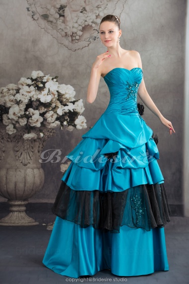Ball Gown Strapless Floor-length Sleeveless Satin Organza Dress