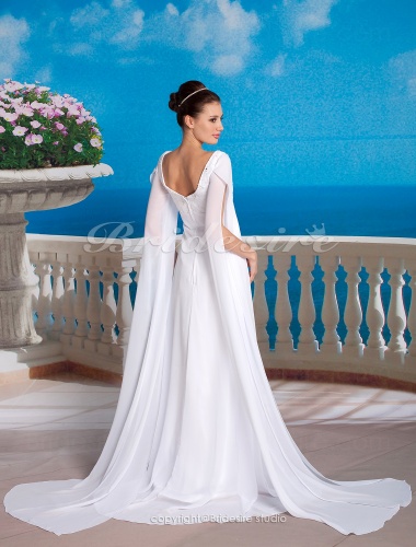 Sheath/ Column Chiffon Square Floor-length Empire Maternity Long Sleeve Wedding Dress