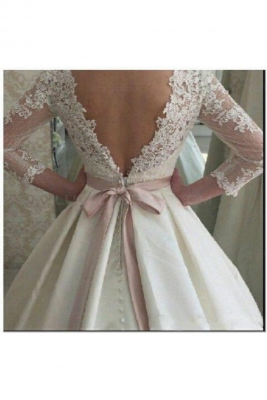 Ball Gown Scoop Long Sleeve Satin Wedding Dress