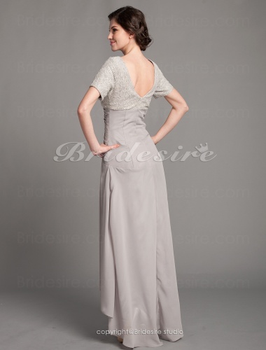 A-line Asymmetrical V-neck Chiffon And Lace Mother of the Bride Dress With A Wrap