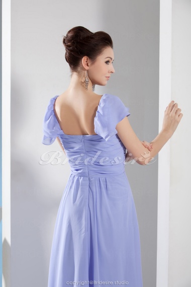 A-line Square Floor-length Short Sleeve Chiffon Mother of the Bride Dress
